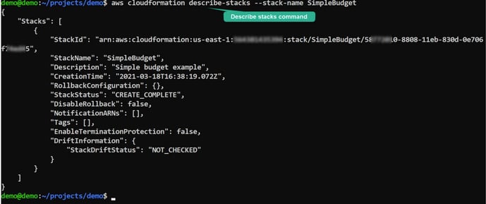 CloufFormation_CLI_describe_stacks