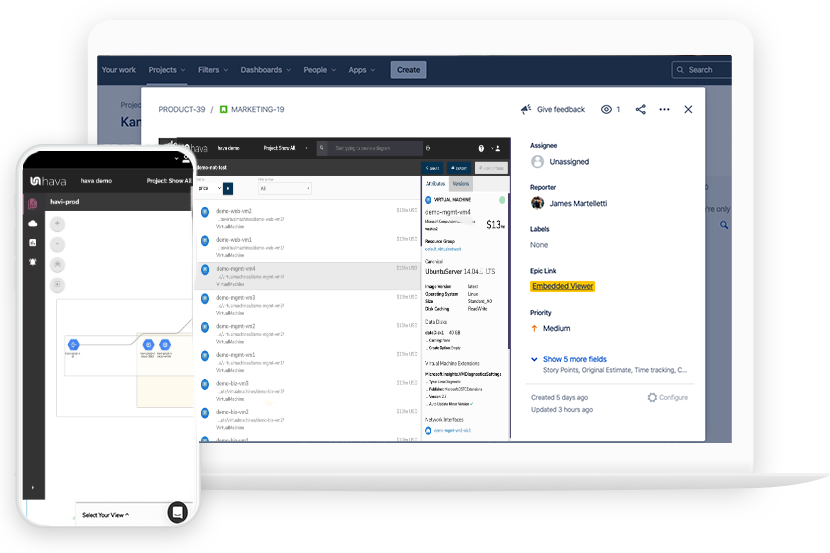 Azure Diagrams embedded in confluence and mobile phone auto generated by Hava