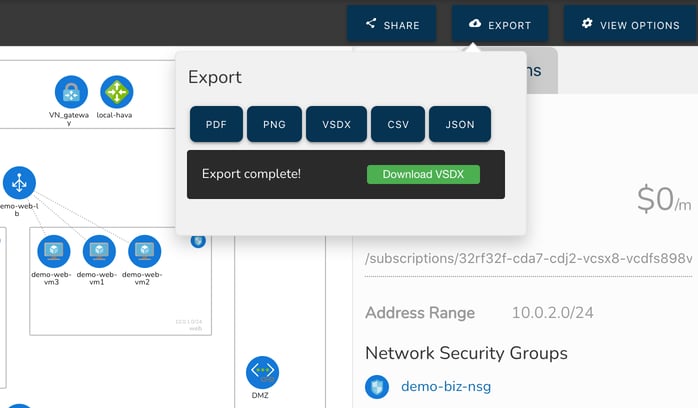 Cloud Diagram Export Options From Hava
